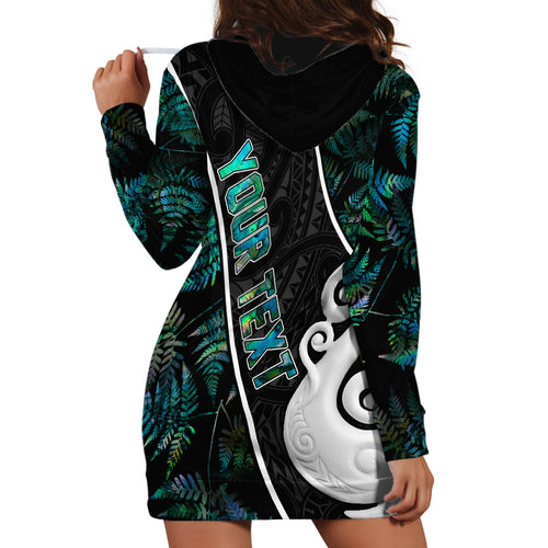 peronsalised-new-zealand-hoodie-dress-paua-shell-maori-manaia-with-silver-ferns