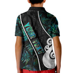 peronsalised-new-zealand-kid-polo-shirt-paua-shell-maori-manaia-with-silver-ferns