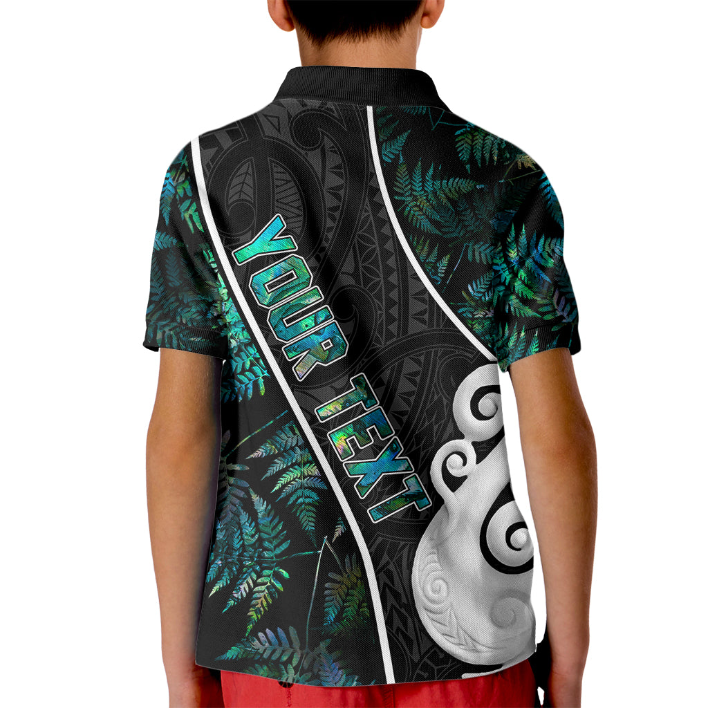 peronsalised-new-zealand-kid-polo-shirt-paua-shell-maori-manaia-with-silver-ferns