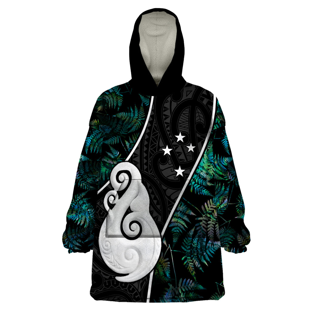 peronsalised-new-zealand-wearable-blanket-hoodie-paua-shell-maori-manaia-with-silver-ferns