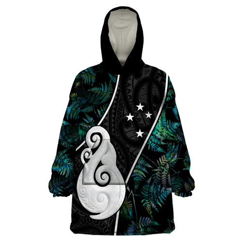 peronsalised-new-zealand-wearable-blanket-hoodie-paua-shell-maori-manaia-with-silver-ferns
