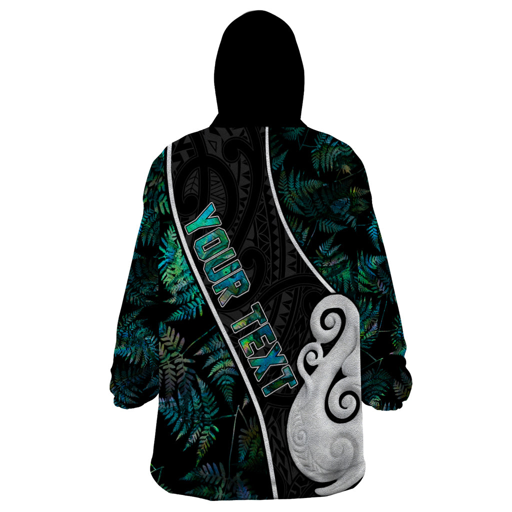 peronsalised-new-zealand-wearable-blanket-hoodie-paua-shell-maori-manaia-with-silver-ferns