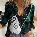 Peronsalised New Zealand Women Casual Shirt Paua Shell Maori Manaia with Silver Ferns LT7