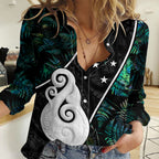 Peronsalised New Zealand Women Casual Shirt Paua Shell Maori Manaia with Silver Ferns LT7