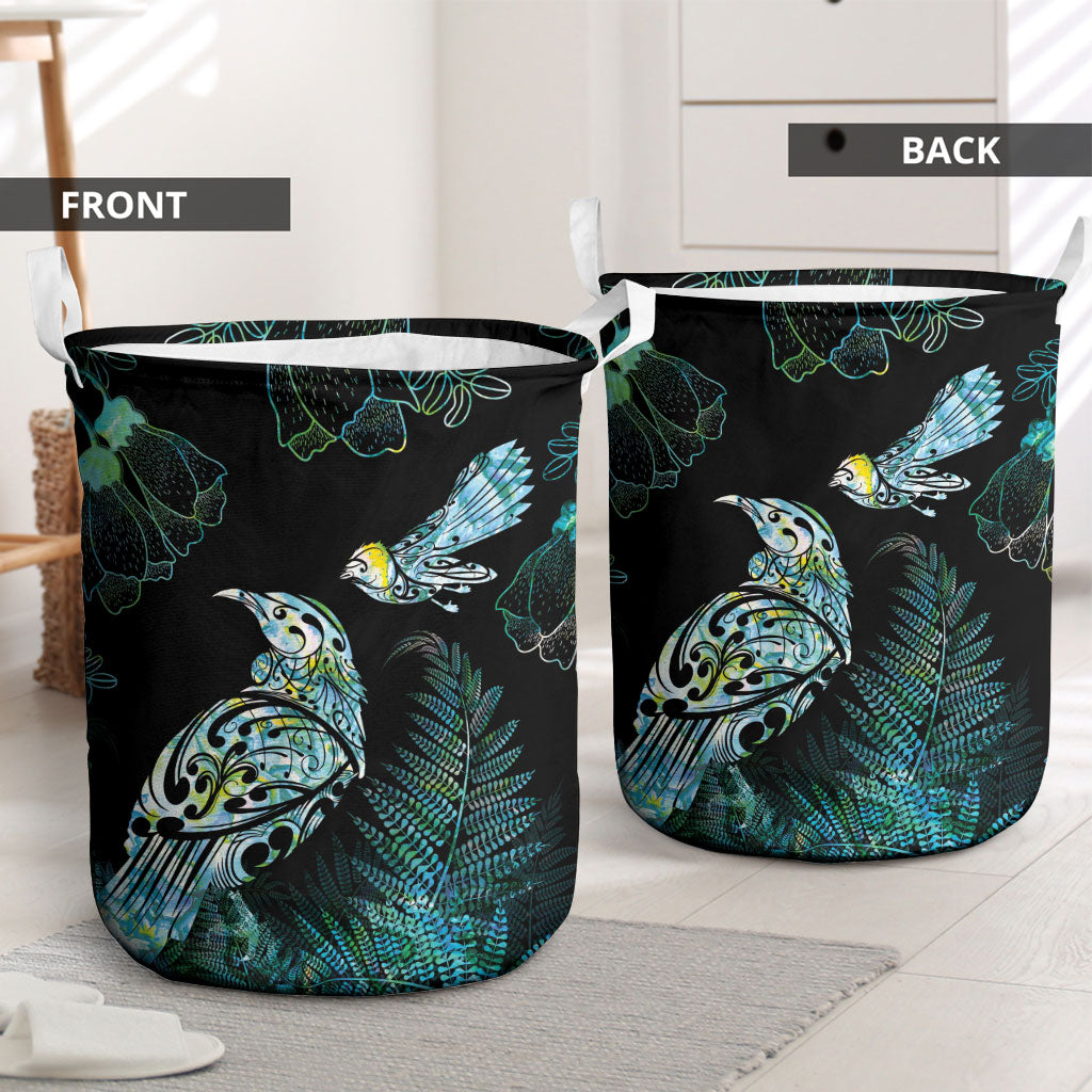 Aotearoa Maori Mahuru Laundry Basket Spring Time - Paua Shell Green