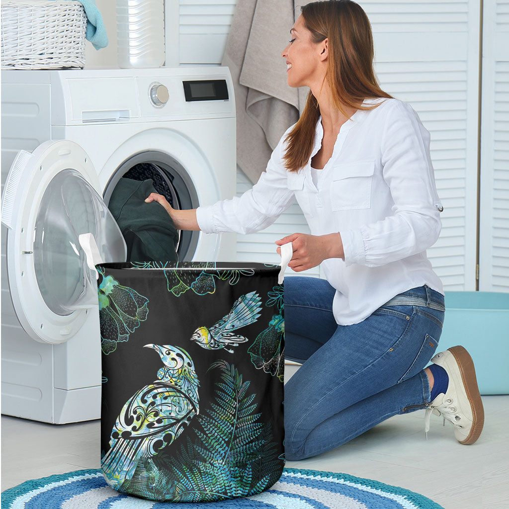 Aotearoa Maori Mahuru Laundry Basket Spring Time - Paua Shell Green