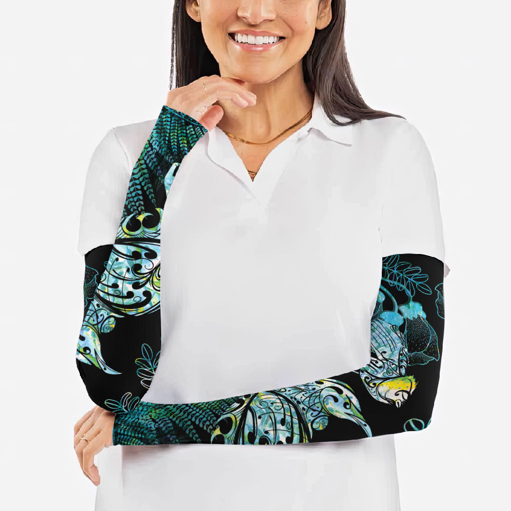 Aotearoa Maori Mahuru Arm Sleeves Spring Time - Paua Shell Green