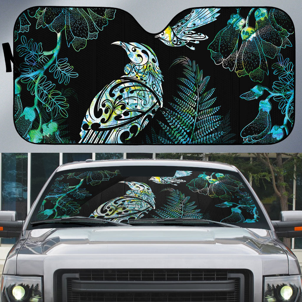 Aotearoa Maori Mahuru Auto Sun Shade Spring Time - Paua Shell Green