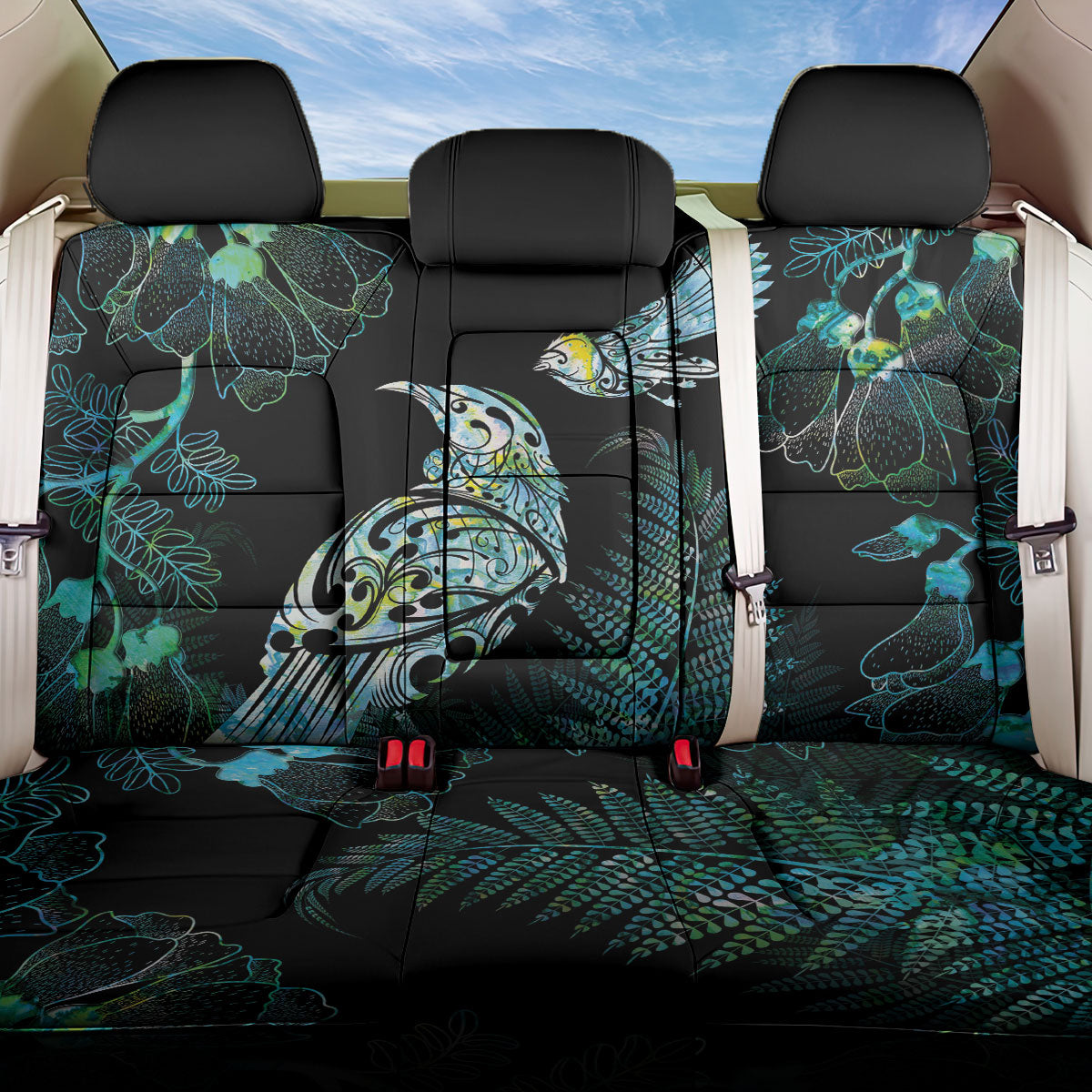 Aotearoa Maori Mahuru Back Car Seat Cover Spring Time - Paua Shell Green