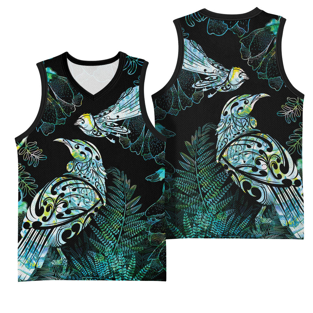 Aotearoa Maori Mahuru Basketball Jersey Spring Time - Paua Shell Green