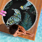 Aotearoa Maori Mahuru Beach Blanket Spring Time - Paua Shell Green