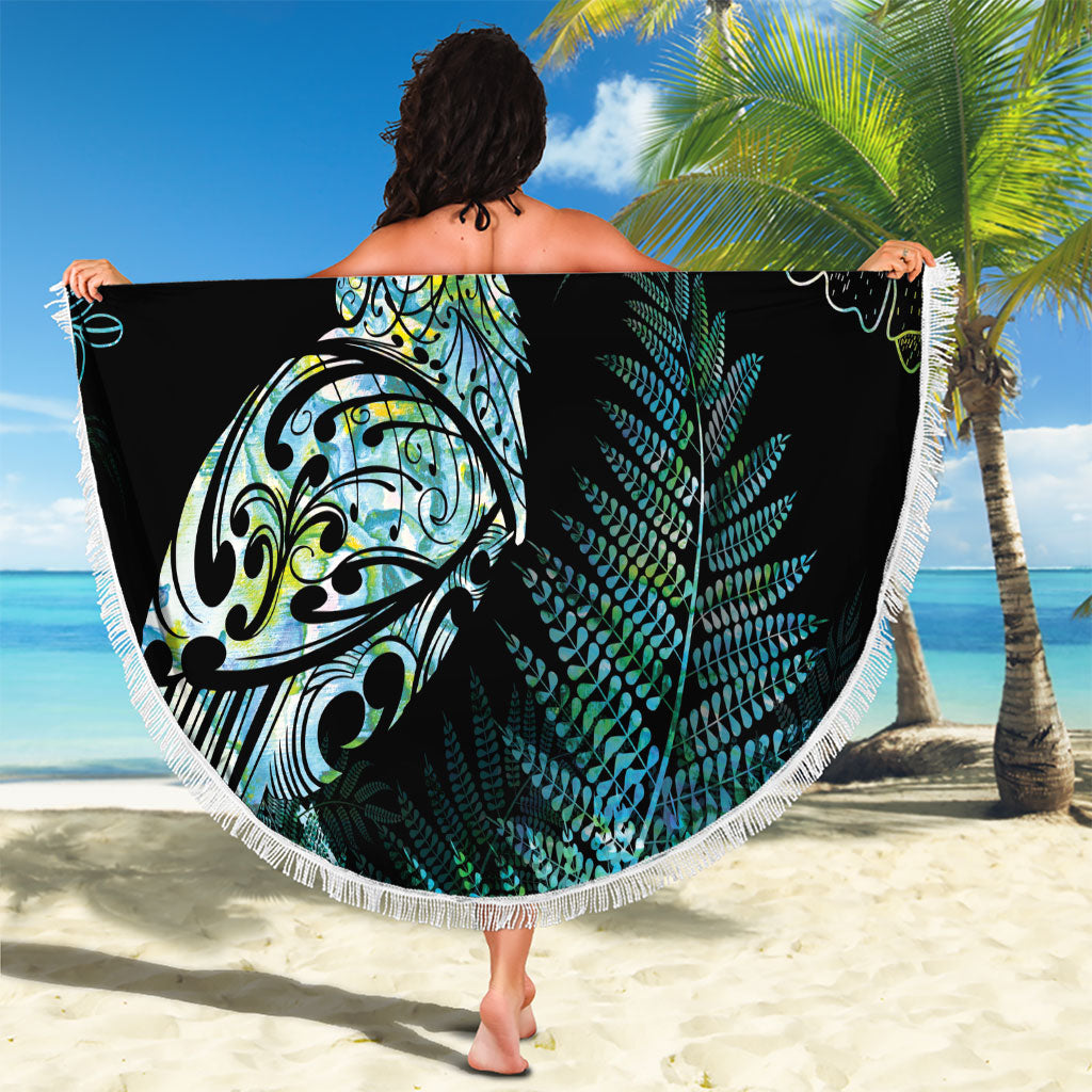 Aotearoa Maori Mahuru Beach Blanket Spring Time - Paua Shell Green