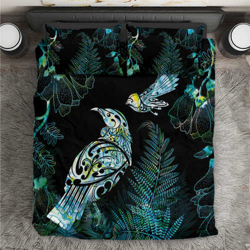 Aotearoa Maori Mahuru Bedding Set Spring Time - Paua Shell Green