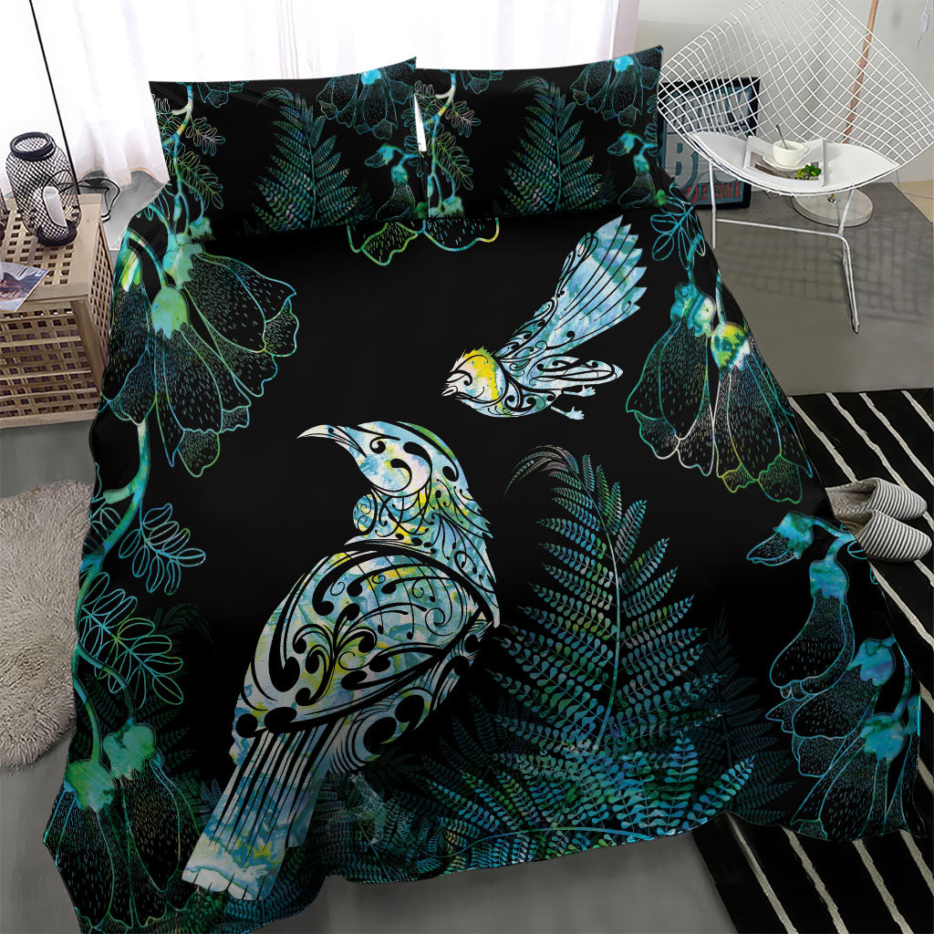 Aotearoa Maori Mahuru Bedding Set Spring Time - Paua Shell Green