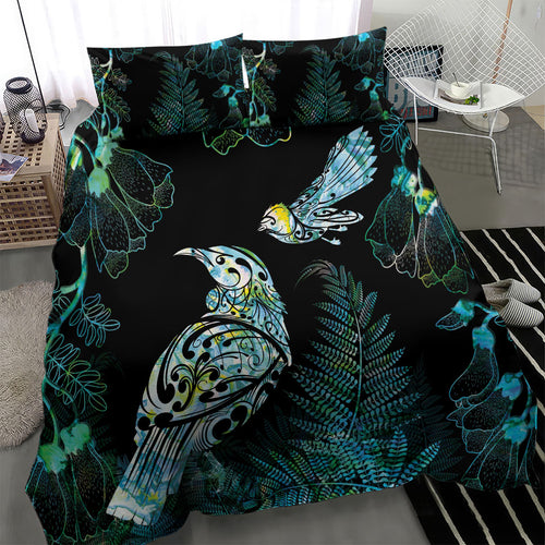 Aotearoa Maori Mahuru Bedding Set Spring Time - Paua Shell Green