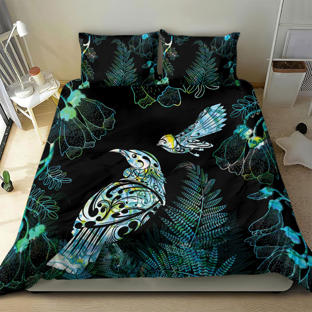 Aotearoa Maori Mahuru Bedding Set Spring Time - Paua Shell Green