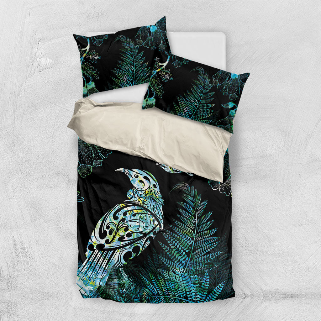 Aotearoa Maori Mahuru Bedding Set Spring Time - Paua Shell Green