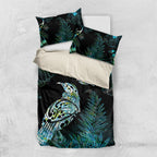 Aotearoa Maori Mahuru Bedding Set Spring Time - Paua Shell Green