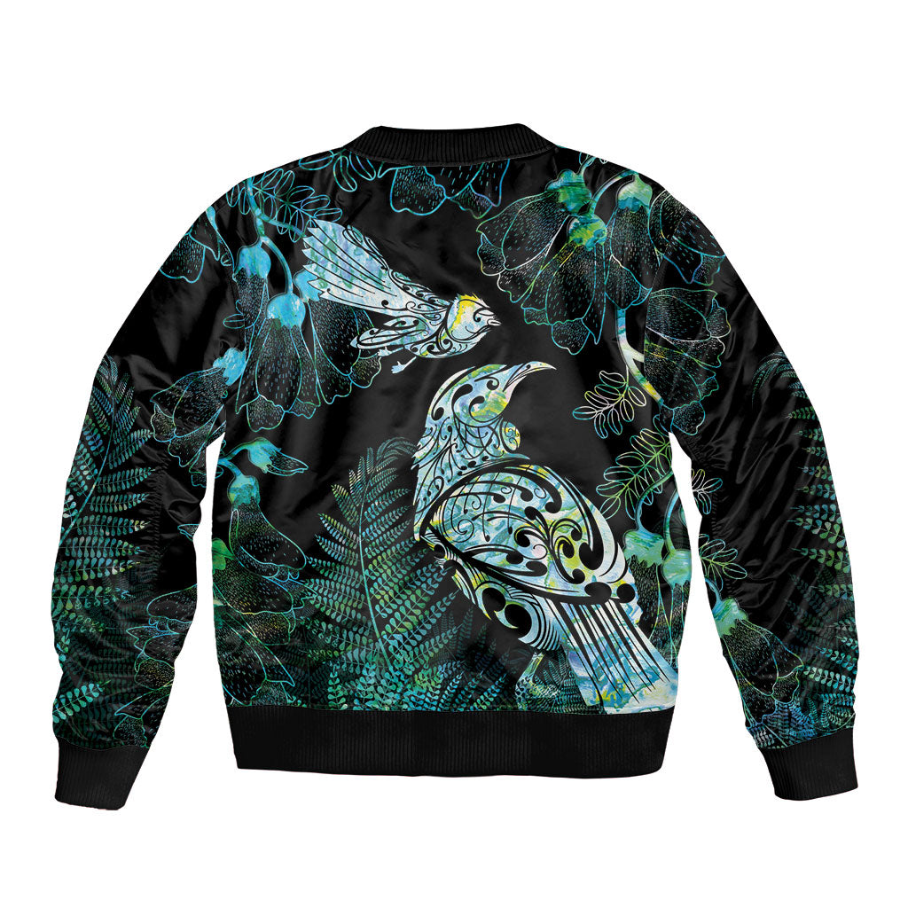 Aotearoa Maori Mahuru Bomber Jacket Spring Time - Paua Shell Green