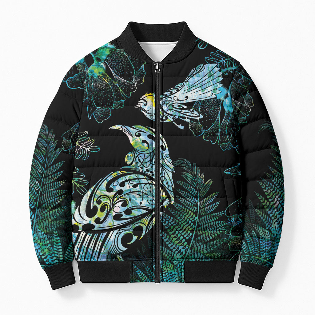 Aotearoa Maori Mahuru Bomber Puffer Jacket Spring Time - Paua Shell Green