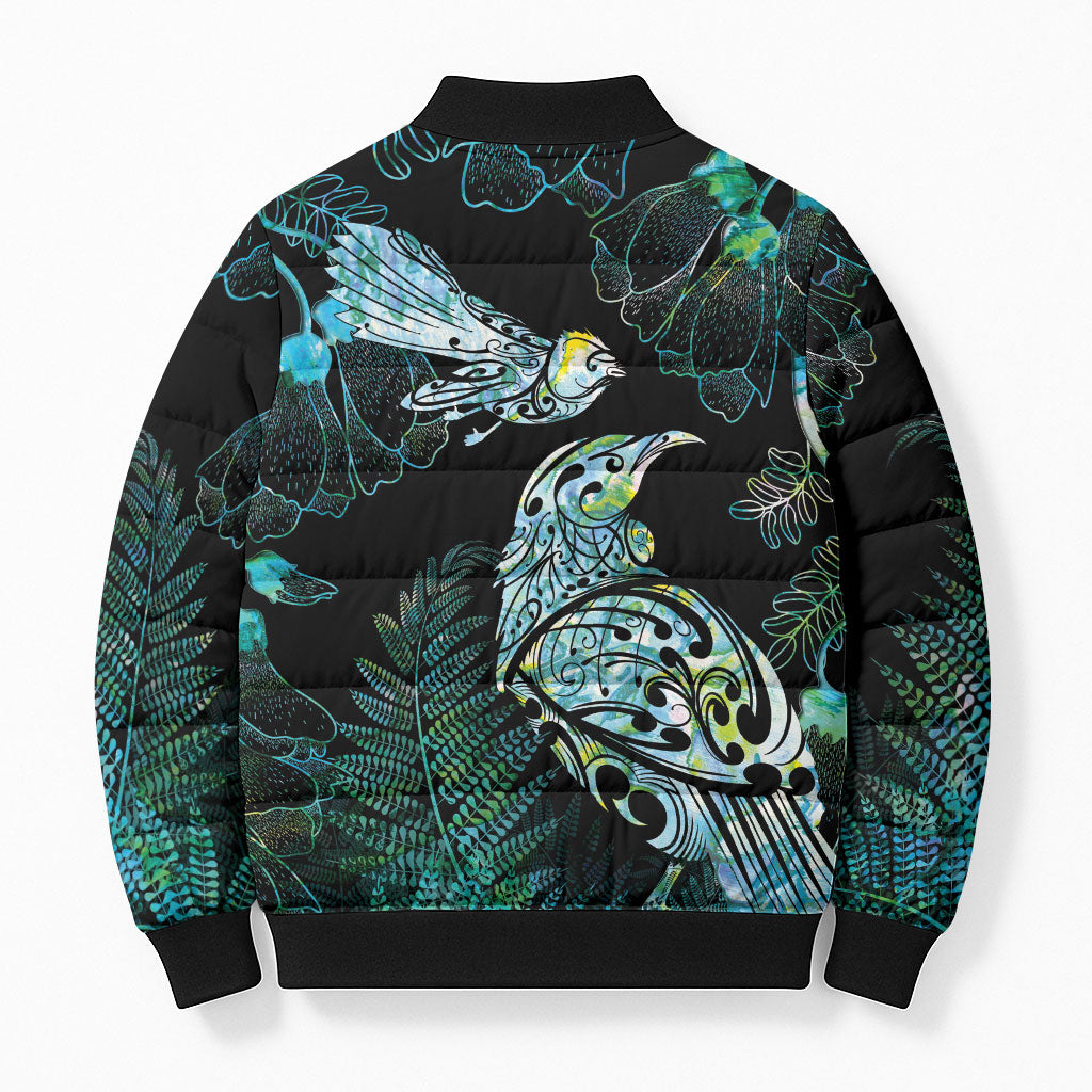 Aotearoa Maori Mahuru Bomber Puffer Jacket Spring Time - Paua Shell Green