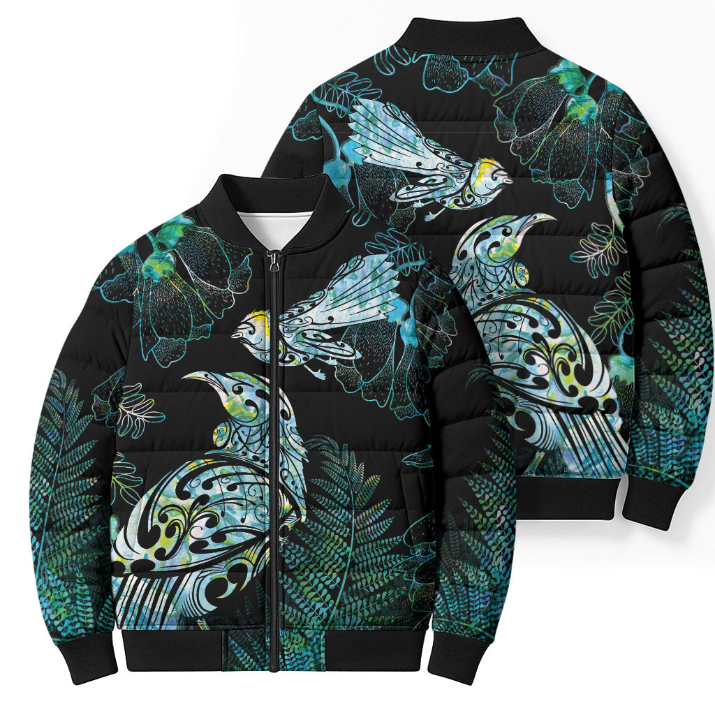 Aotearoa Maori Mahuru Bomber Puffer Jacket Spring Time - Paua Shell Green