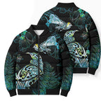 Aotearoa Maori Mahuru Bomber Puffer Jacket Spring Time - Paua Shell Green
