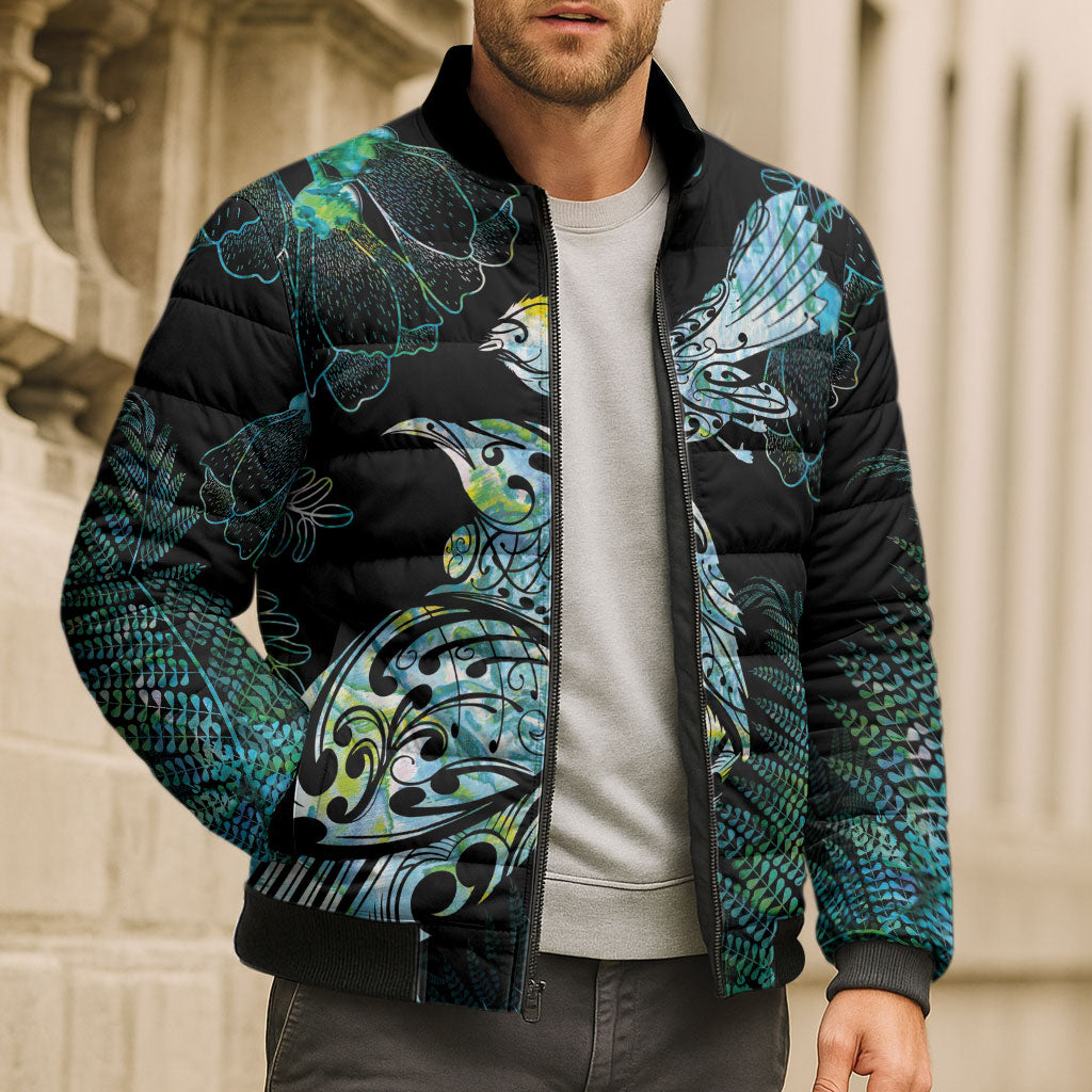 Aotearoa Maori Mahuru Bomber Puffer Jacket Spring Time - Paua Shell Green