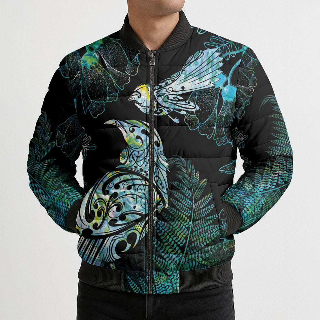 Aotearoa Maori Mahuru Bomber Puffer Jacket Spring Time - Paua Shell Green