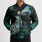 Aotearoa Maori Mahuru Bomber Puffer Jacket Spring Time - Paua Shell Green