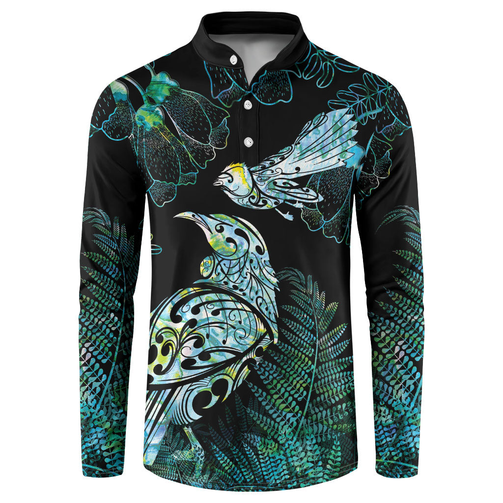 Aotearoa Maori Mahuru Button Sweatshirt Spring Time - Paua Shell Green