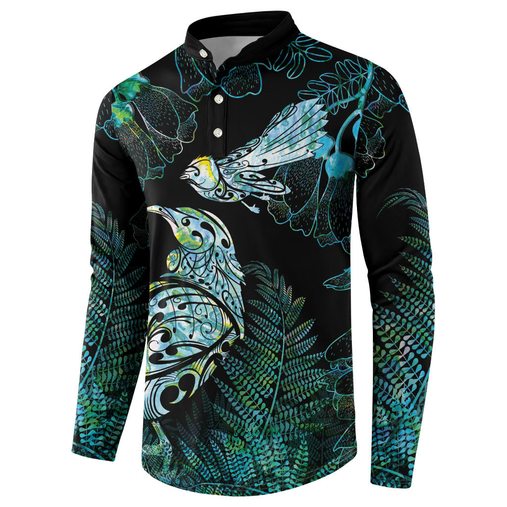 Aotearoa Maori Mahuru Button Sweatshirt Spring Time - Paua Shell Green