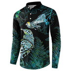 Aotearoa Maori Mahuru Button Sweatshirt Spring Time - Paua Shell Green