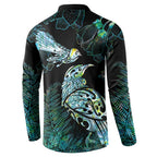 Aotearoa Maori Mahuru Button Sweatshirt Spring Time - Paua Shell Green