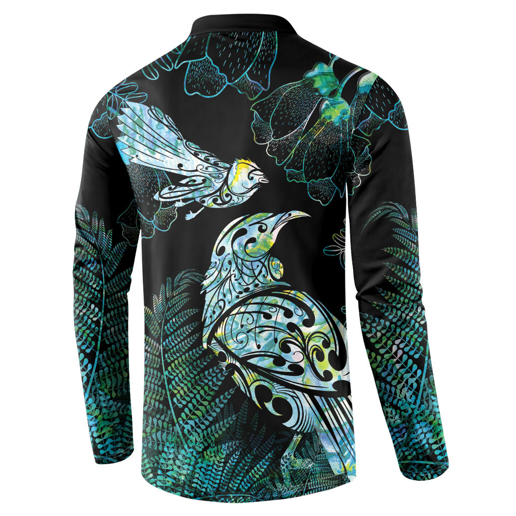 Aotearoa Maori Mahuru Button Sweatshirt Spring Time - Paua Shell Green