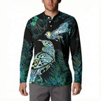 Aotearoa Maori Mahuru Button Sweatshirt Spring Time - Paua Shell Green