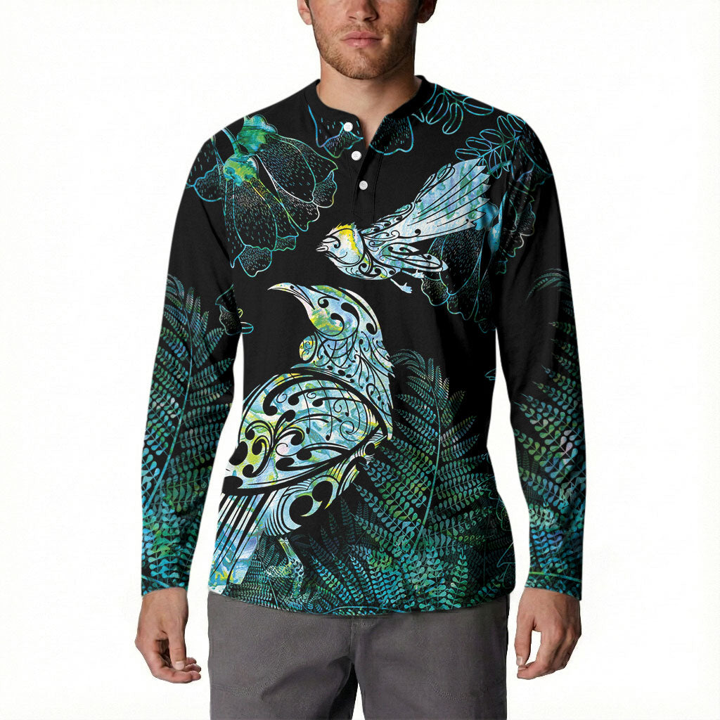 Aotearoa Maori Mahuru Button Sweatshirt Spring Time - Paua Shell Green