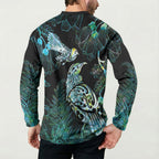 Aotearoa Maori Mahuru Button Sweatshirt Spring Time - Paua Shell Green