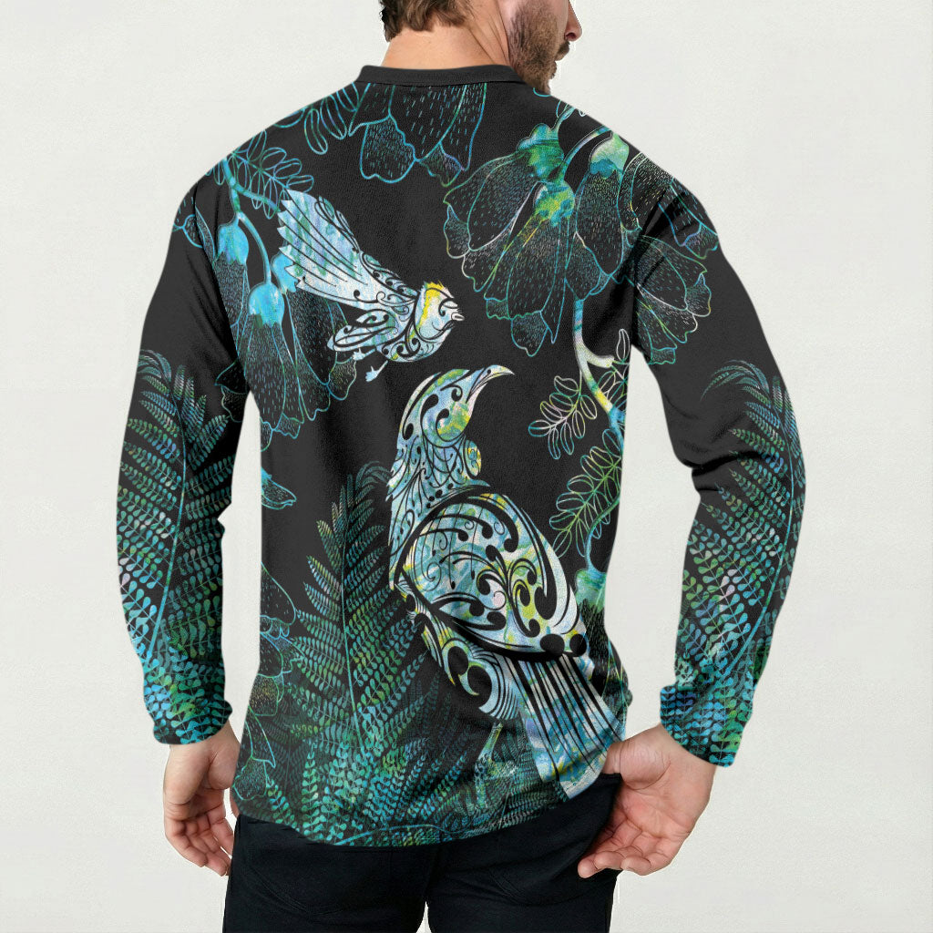 Aotearoa Maori Mahuru Button Sweatshirt Spring Time - Paua Shell Green