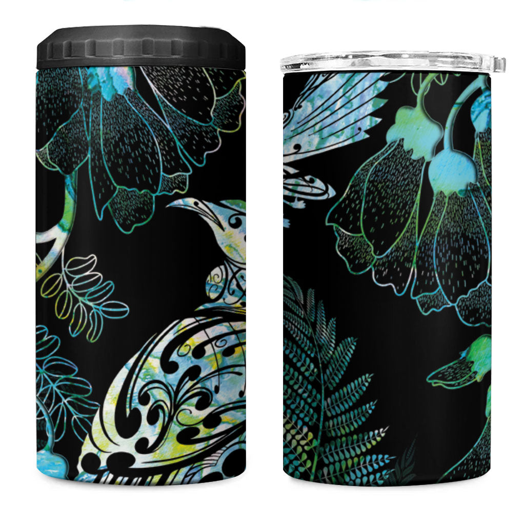 Aotearoa Maori Mahuru 4 in 1 Can Cooler Tumbler Spring Time - Paua Shell Green