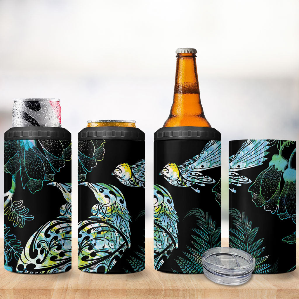 Aotearoa Maori Mahuru 4 in 1 Can Cooler Tumbler Spring Time - Paua Shell Green