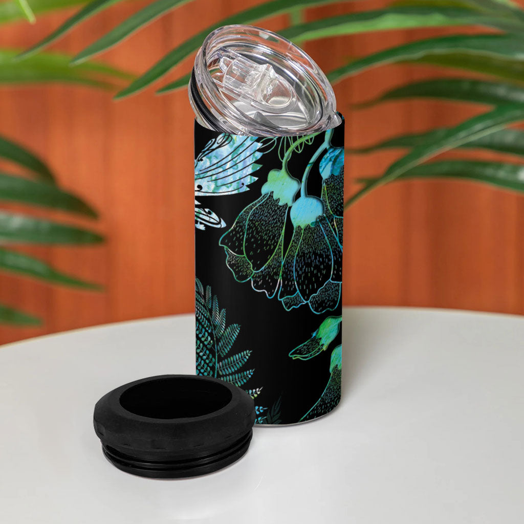 Aotearoa Maori Mahuru 4 in 1 Can Cooler Tumbler Spring Time - Paua Shell Green