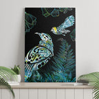 Aotearoa Maori Mahuru Canvas Wall Art Spring Time - Paua Shell Green