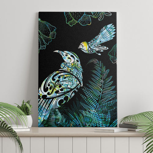 Aotearoa Maori Mahuru Canvas Wall Art Spring Time - Paua Shell Green