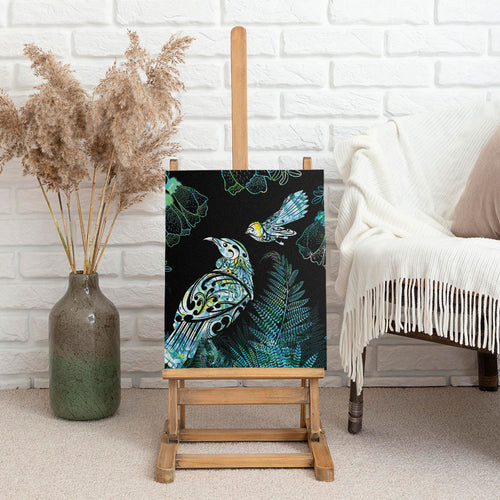 Aotearoa Maori Mahuru Canvas Wall Art Spring Time - Paua Shell Green