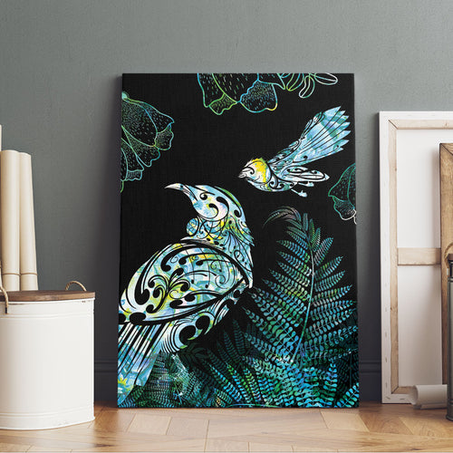 Aotearoa Maori Mahuru Canvas Wall Art Spring Time - Paua Shell Green