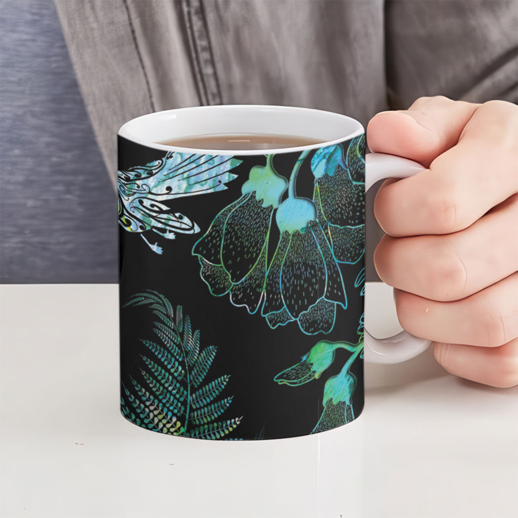 Aotearoa Maori Mahuru Ceramic Mug Spring Time - Paua Shell Green