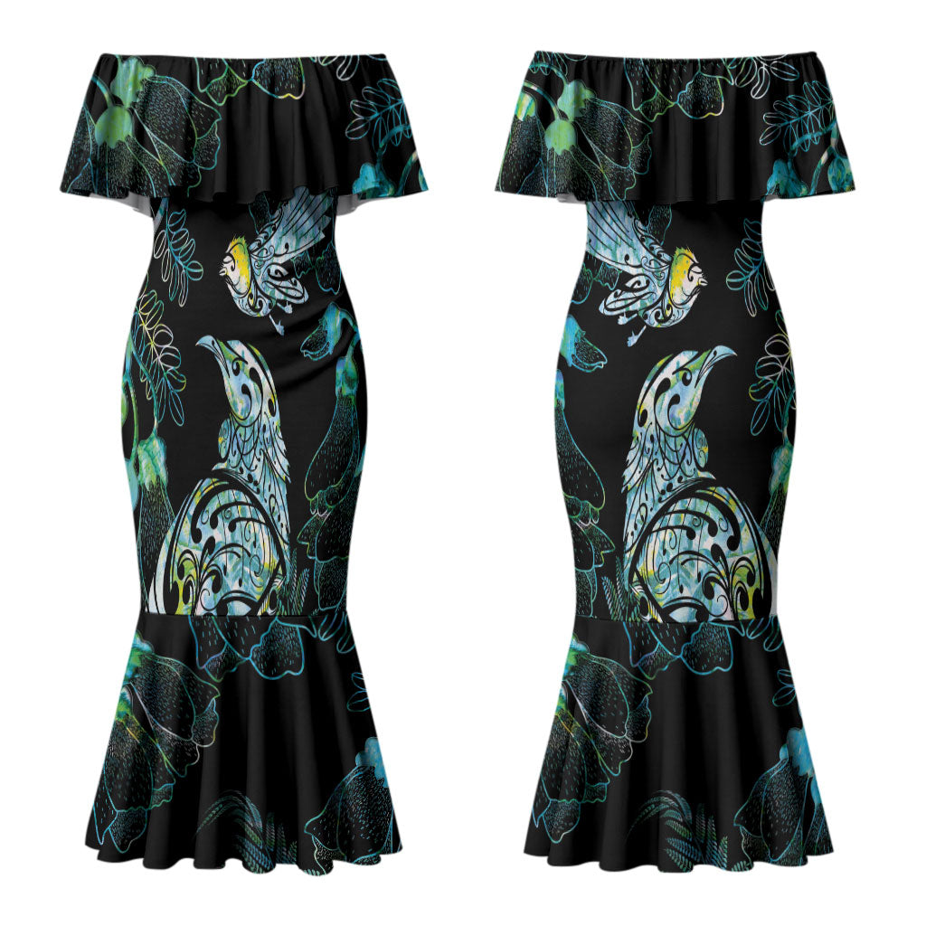 Aotearoa Maori Mahuru Couples Matching Mermaid Dress and Hawaiian Shirt Spring Time - Paua Shell Green