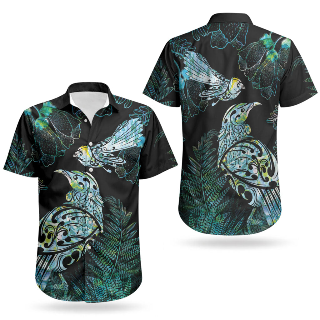 Aotearoa Maori Mahuru Couples Matching Off Shoulder Short Dress and Hawaiian Shirt Spring Time - Paua Shell Green
