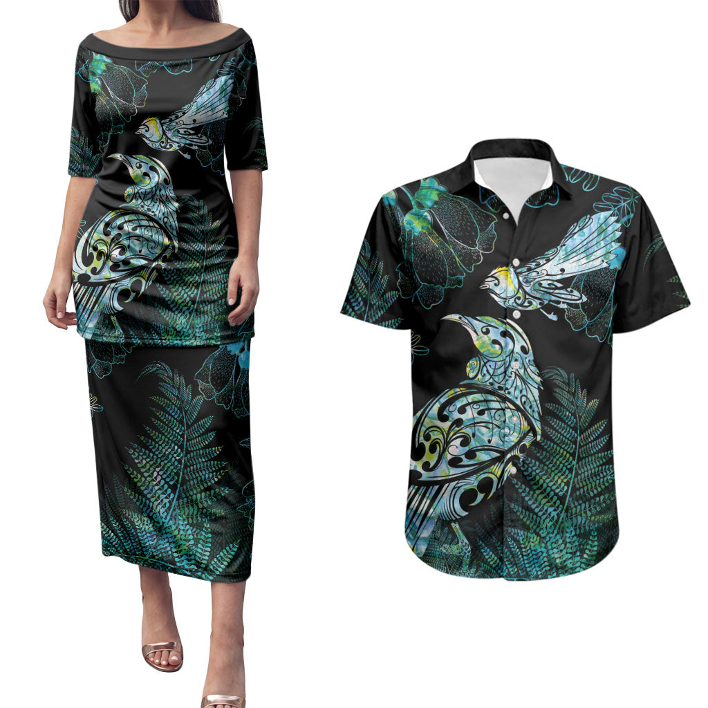 Aotearoa Maori Mahuru Couples Matching Puletasi and Hawaiian Shirt Spring Time - Paua Shell Green